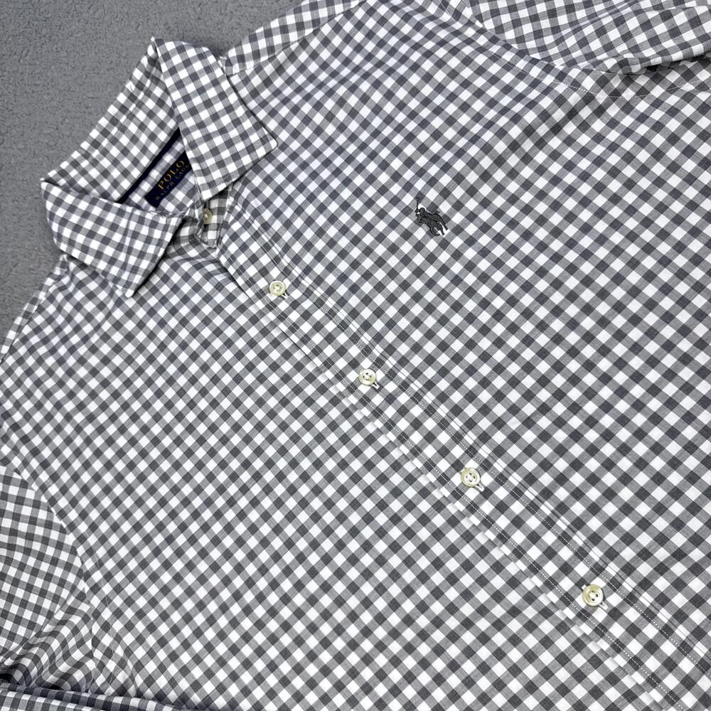 Polo Ralph Lauren Shirt Mens Large Gray White Gingham Check Long Sleeve